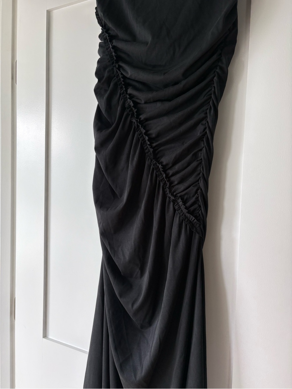 Anthropologie Black strapless Ruched Maxi Dress